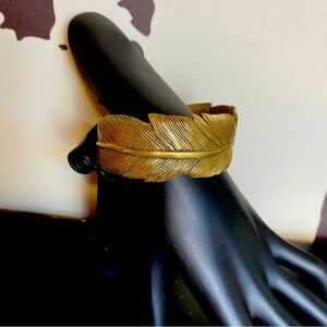 Feather Cuff Bracelet in Solid Brass Moon Raven Designs Adjustable